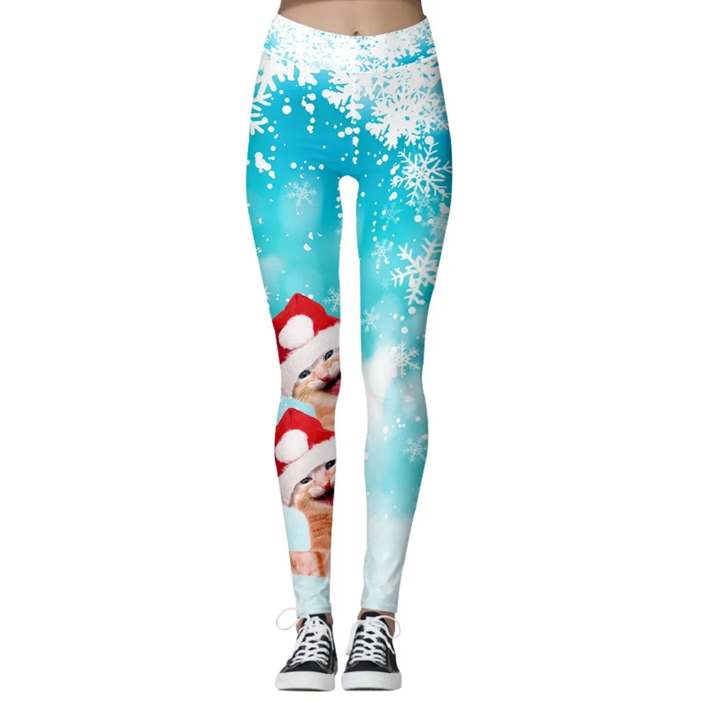Женские Штаны Для Йоги, трико для бега с рождественским принтом, леггинсы для фитнеса, модные спортивные штаны с высокой талией для бега, Mallas Deporte Mujer
