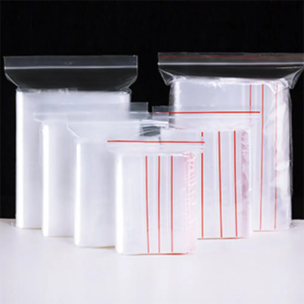 100 шт./компл. прочный Применение прозрачный ювелирные изделия мешки Ziplock молния и застежка-молния Lock закрывающимися Пластик поли прозрачные Кондитерские мешки сумка для хранения