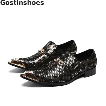 

Fashion Style Men Casual Leather Shoes Pointed Cap Toe Metal Decoration Men Oxford Shoes Leisure Business Casual Shoes Men