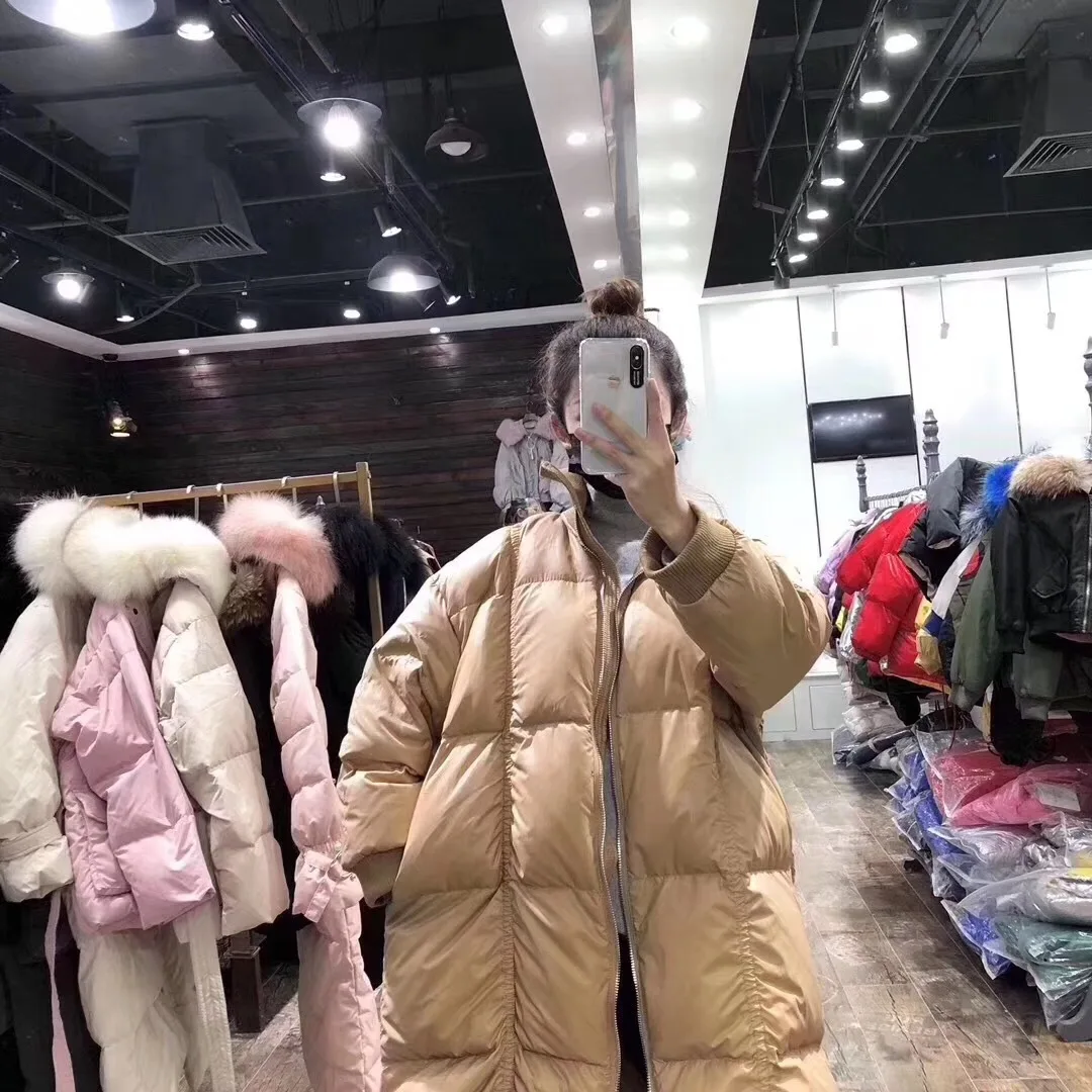 Южная Корея Dongdaemun женское пуховое пальто с белым утиным пухом воротник-стойка средней длины модный пуховик женская