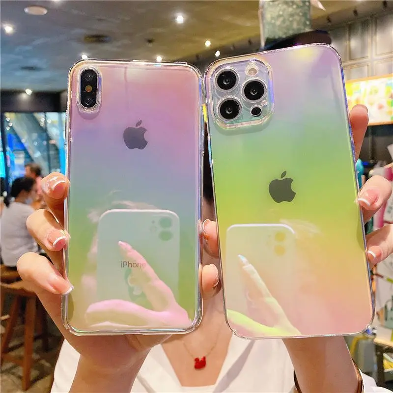 Luxury Laser Gradient Hard PC Phone Case For Huawei P40 P50 Pro Mate 30 40 Nova 8 7 P Smart 2021 Honor 9A X10 Colorful Cover | Мобильные