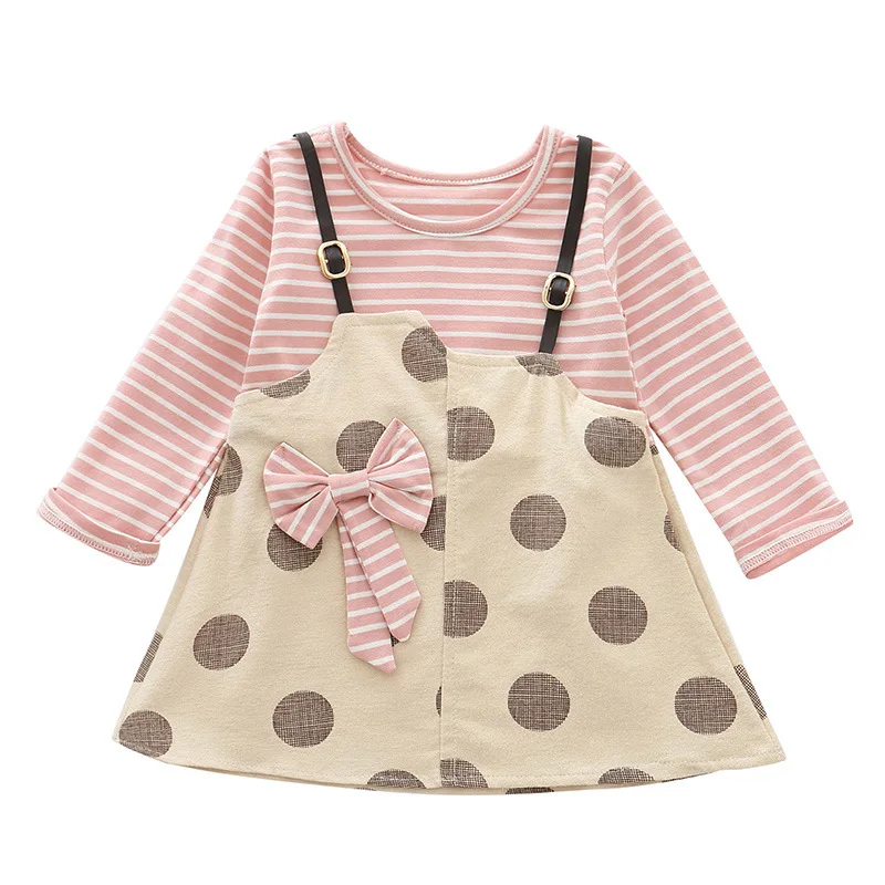 Весеннее платье для маленьких девочек, платье в горошек для малышей, модные детские платья для девочек, милая Одежда для девочек