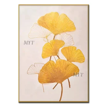 

Hand-painted Thick Gold Ginkgo Leaves Canvas Art Oil Painting Carving Canvas Wall Art Unframed For Home Decoration Wall Picture