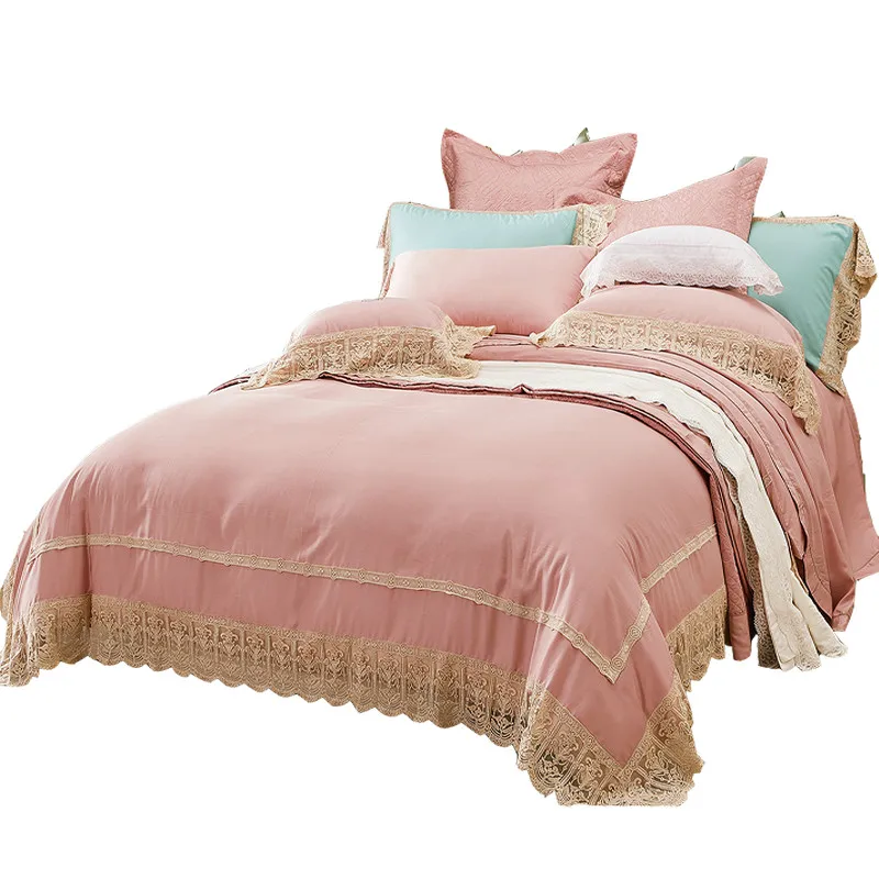 

High-End Silk Embroidery Affordable Luxury Tencel Four-Piece Set Lace Tencel Comfortable Silky Bedding comforter bedding sets