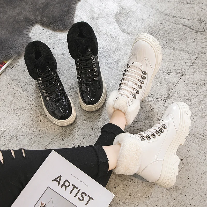 

Thick Bottomed Martin Boots Women's plus Velvet 2019 Autumn & Winter New England-Style Product Patent Leather Warm Flat Versatil