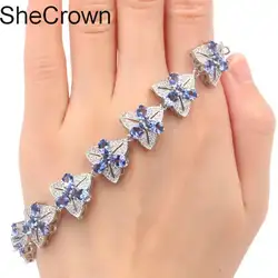 SheCrown 13,6 г Синий Бирюзовый CZ женский подарок 925 серебряный браслет 7,5 "67x9 мм