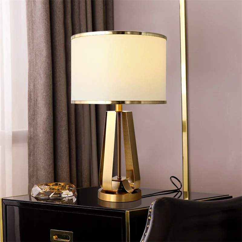 

OURFENG Modern Table Lamps Golden Luxury Design Desk Lights Fabric Lampshade Home Decorative Parlor Office Bedroom