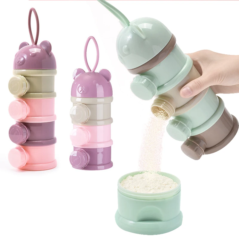 

3/4Layer Bear Style Portable Baby Food Storag Box Multiple Openings Cereal Cartoon Infant Milk Powder Box Toddle Snack Container