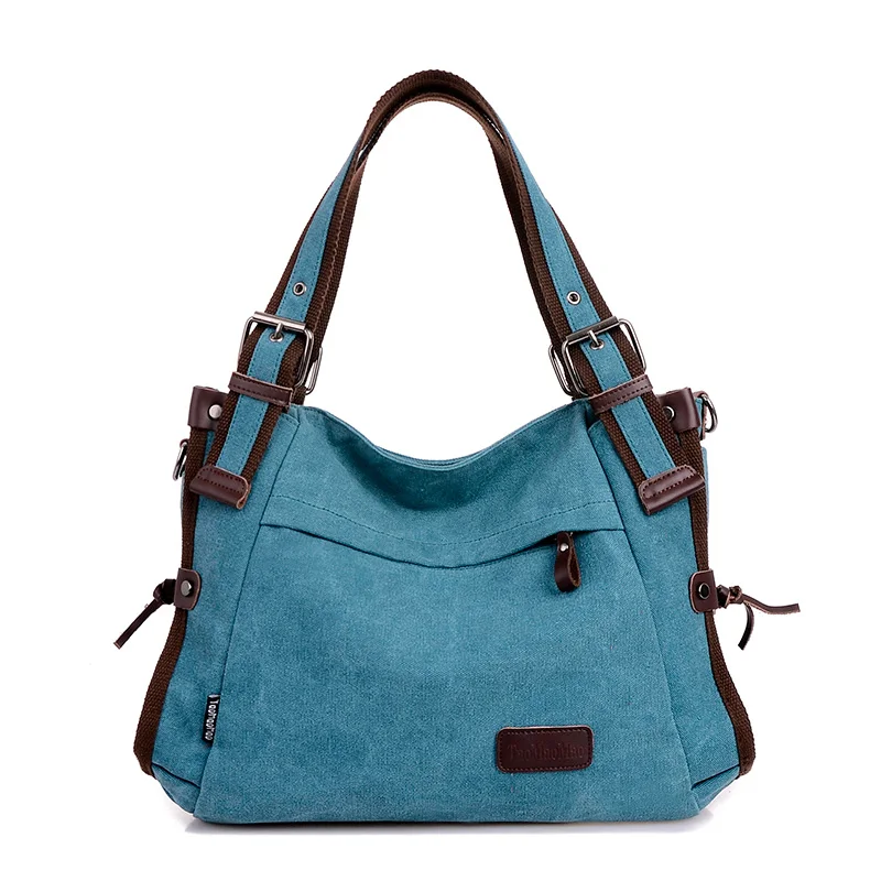 Винтажная холщовая женская сумка высокого качества через плечо сумки для женщин большой емкости женские дорожные сумки повседневные сумки - Цвет: Blue