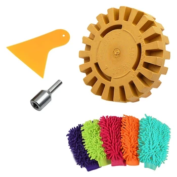 

LIXF 4 Pack Car Decal Remover Kit Set, Including Chenille Glove/Scraper/ 4 Inch Rubber Eraser Wheel/Drill Adapter Kit