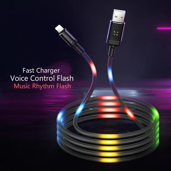 Тип C светодиодный Кабельное освещение флэш USB C кабель SR Синхронизация данных танцевальный кабель умный регулятор громкости поток света кабели быстрой зарядки