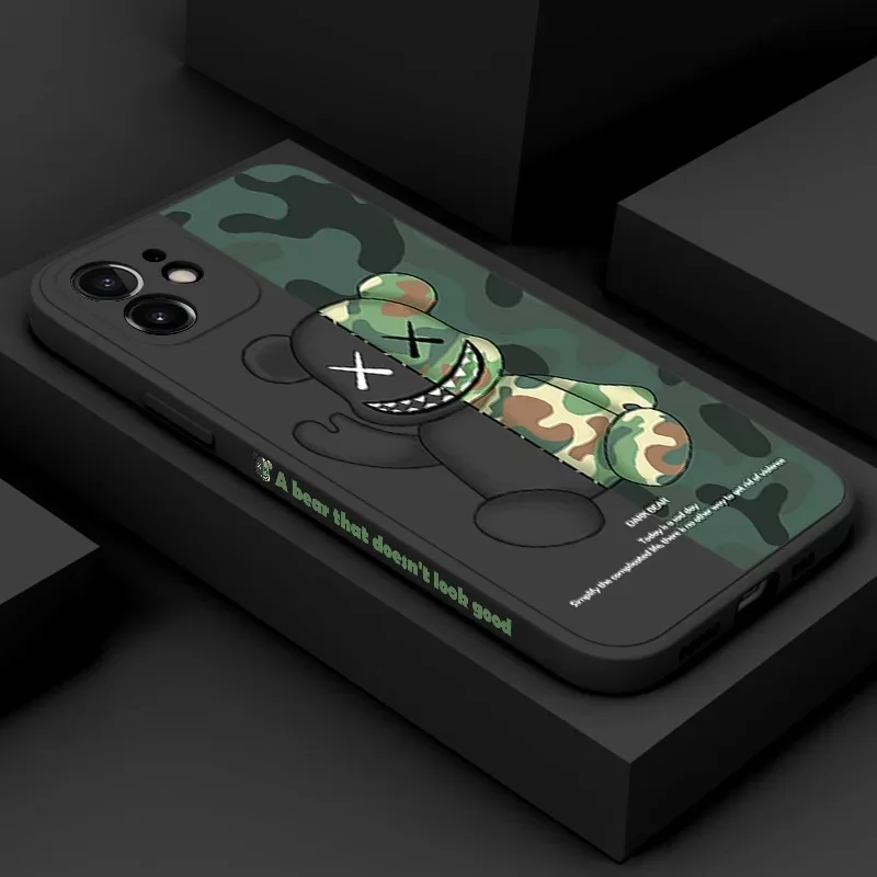 Fashion Side Liquid Gloomy Bear Case For iPhone 11 12 13 Pro Max Mini 7 8 Plus XR X XS MAX Trend Original INS Luxury Cover