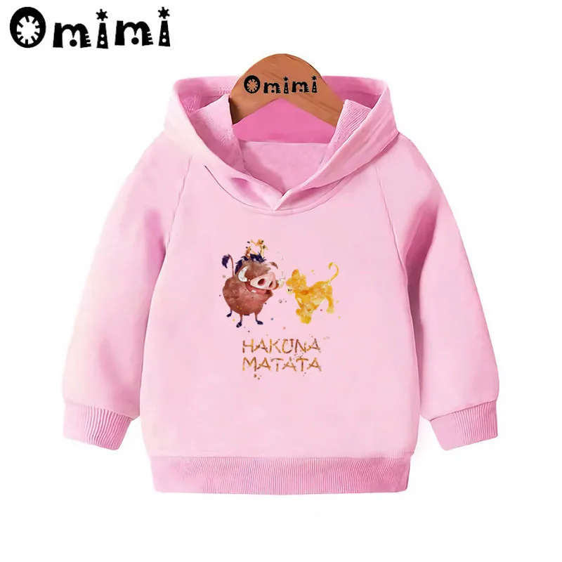 Hakuna Matata/забавные свитшоты с изображением короля льва; детские толстовки с капюшоном; крутой пуловер для малышей; топы для девочек и мальчиков; осенняя одежда; KMT2447 - Цвет: Pink-2447M
