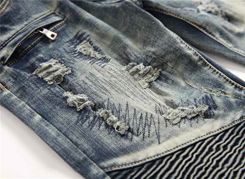 Mcikkny Men Ripped Biker Jeans Pants Straight Patchwork Motorcycle Denim Trousers Male Fashion Designer Size 29-38   (5)