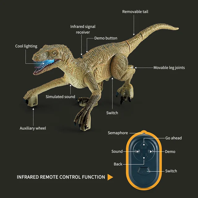 Remote Control Dinosaur Toys RC Dinosaur with LED Light Roaring RC Simulated Walking One-click Demo Gift for Kids Boys Girls 2
