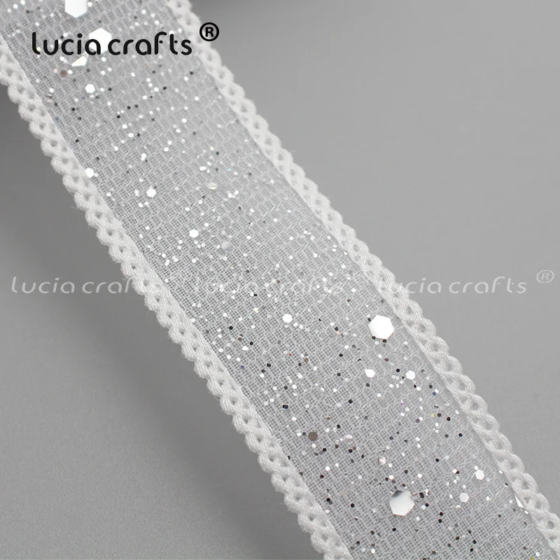 Lucia crafts 25 мм сетка с блестками отделка органза ленты для рождественской упаковки Свадебные DIY Швейные принадлежности аксессуары P0518