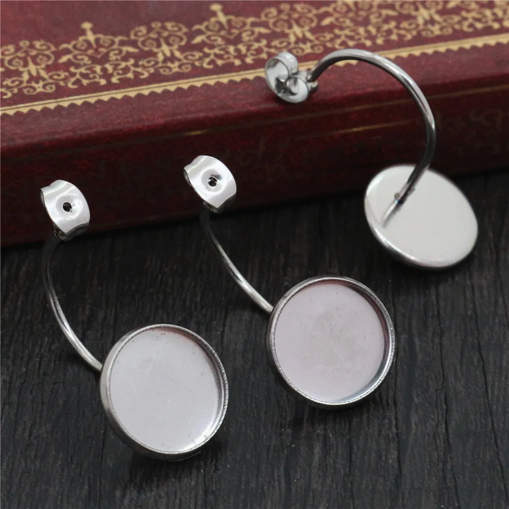 ( No Fade ) 10mm 12mm 10pcs Stainless Steel Back Style Lever Earrings Blank/Base Fit 10/12mm Glass Cabochons Buttons | Украшения и