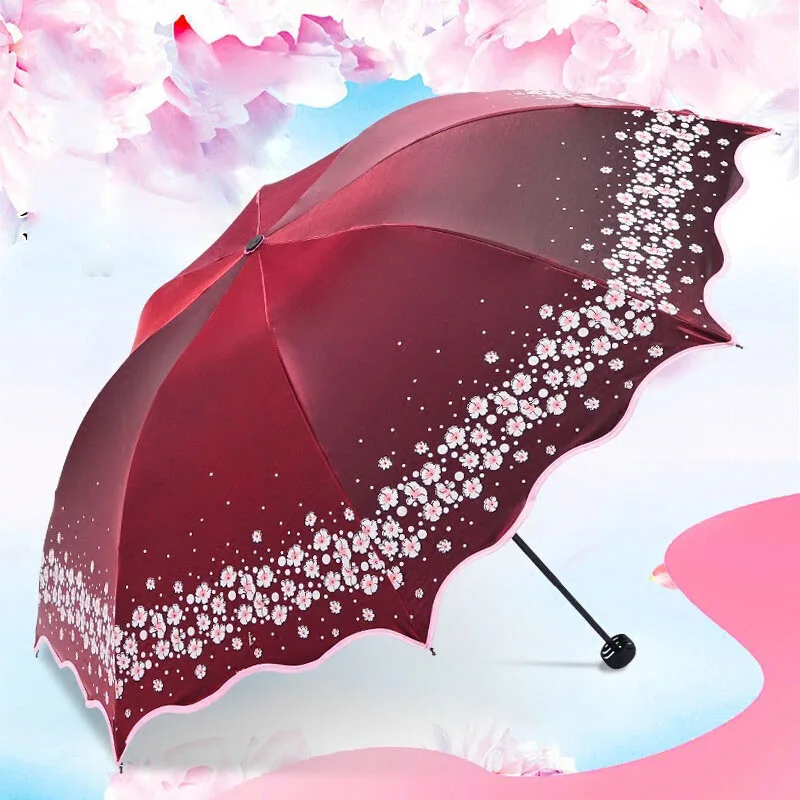 Цветочный зонтик женский складной китайский модный светильник с защитой от УФ-лучей для девочек, качественный зонт от солнца и дождя для женщин - Цвет: Красный