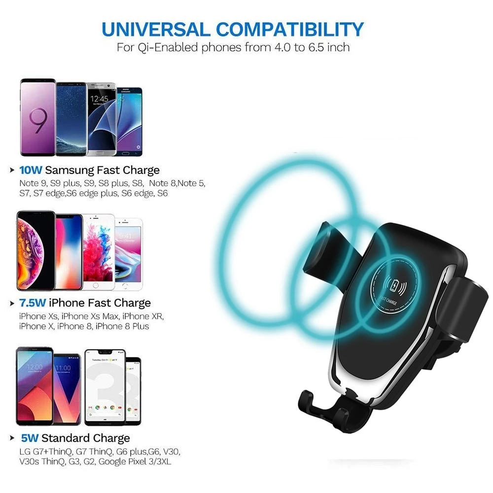 Magnético do Carro Suporte para Samsung Suporte de Carregamento 10w sem Fio Suporte Carregador Nota 10 9 10w Iphone 12 x xs Max xr 8 Rápido S10 S10e 6 10 9 10w iphone 12 x xs