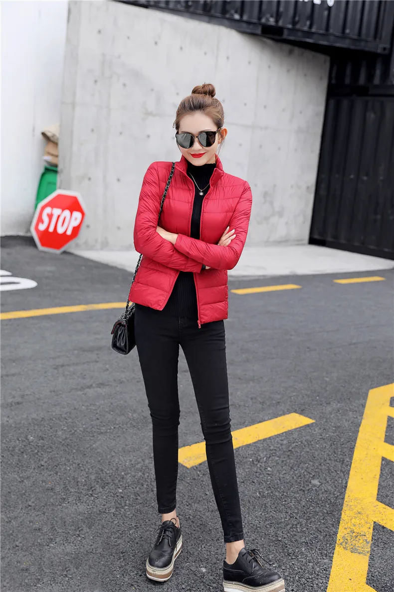 Осень и зима женское платье стиль короткий тонкий пуховик женский тонкий стоячий воротник приталенный корейский стиль большой размер