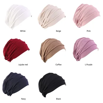 

Muslim Women Stretch Sleep Hair Caps Hat Beanie Sleep Turban Headwear Cap Head Wrap for Cancer Hair Styling Accessories