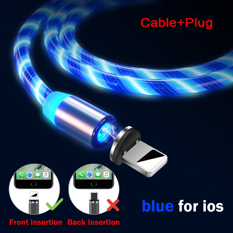 Светодиодный магнитный usb-кабель для быстрой зарядки, USB type C, Магнитный зарядный кабель для передачи данных, Micro usb, кабель для мобильного телефона, USB шнур для ios - Цвет: Blue  for ISO