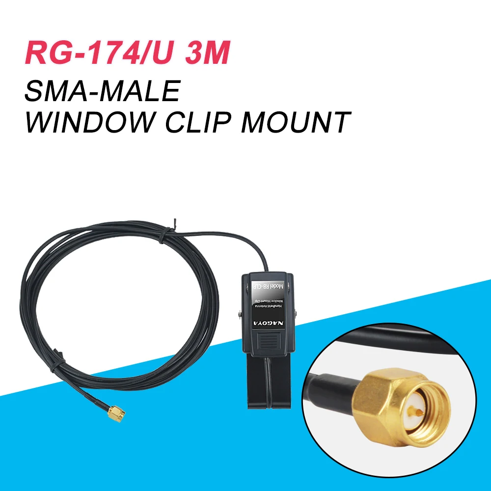 3m-Cable Radio-Antenna Window-Clip-Mount NAGOYA RG-174/U Walkie-Talkie Sma-Male Original