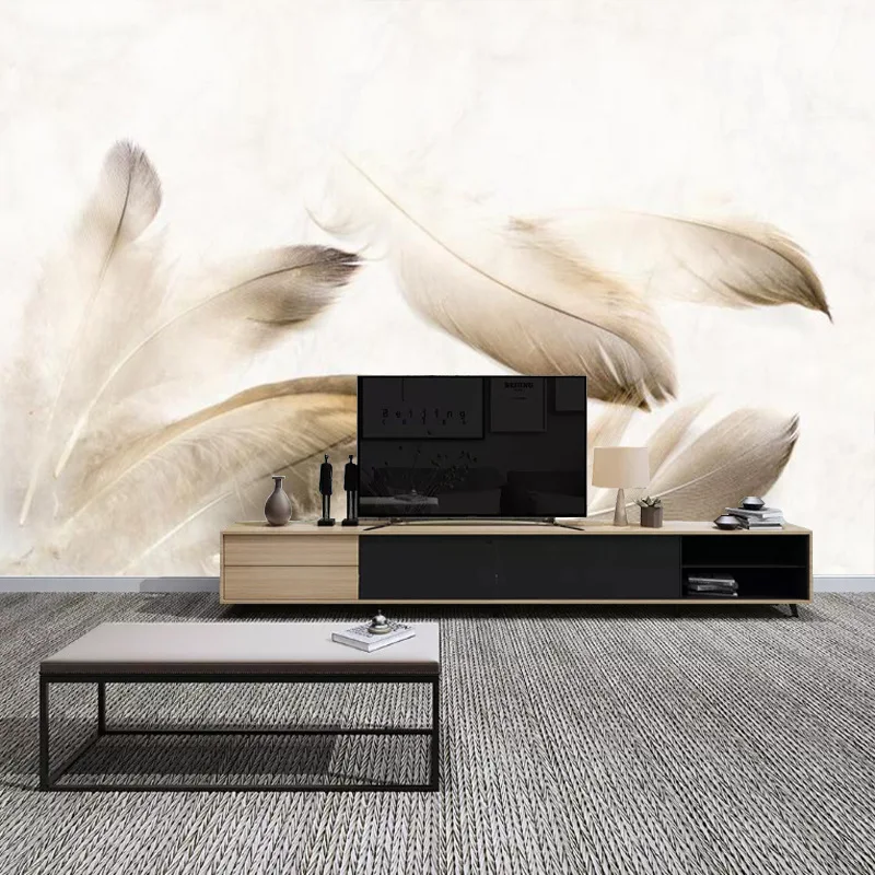 

3D Hand-Painted Northern European-Style Color Feather TV Backdrop Wallpaper Simple Living Room Sofa Bedside Wallpaper Mural
