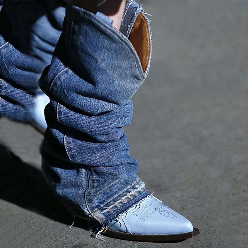 Blue Jean Cowboy Boots For Women Casual 