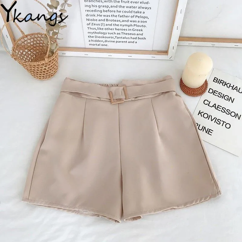 

Однотонные широкие шорты с эластичным поясом в Корейском стиле женские универсальные шорты с высокой талией Летние повседневные женские широкие шорты