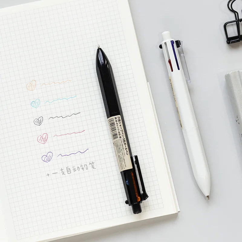 

6 in 1 Multicolor Ballpoint Pen 5 Colors Ink Pen Refills and Automatic Pencil Lead for Writing 0.5mm Office School Stationery