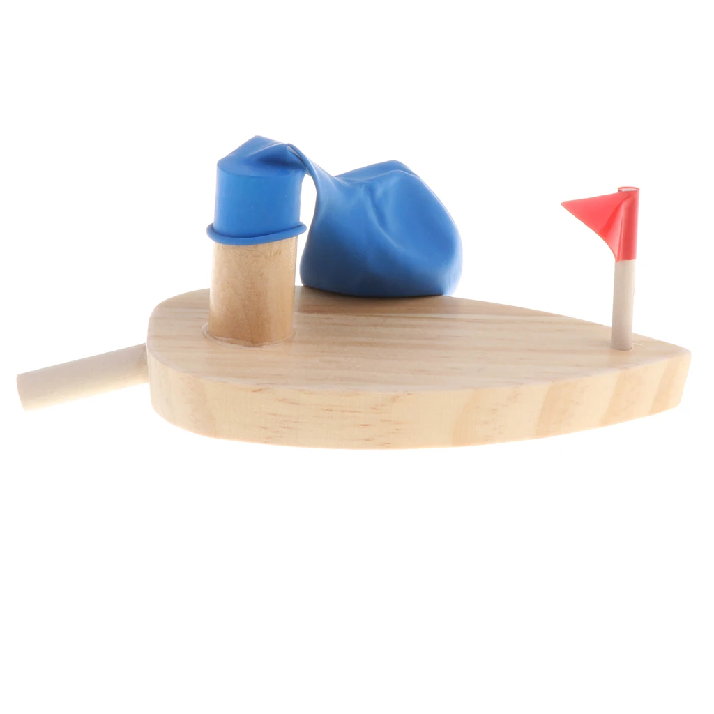 Air Balloon Powered Wooden Boat Toy Childs Gift Physics Science Educational Gifts