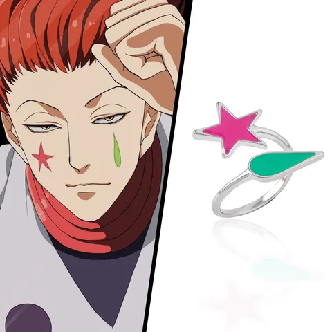 Hunter X Hunter Charm Earring Cartoon Hisoka Teardrop Star Layered Finger Ring Women Men Fans Open Ring Cosplay Jewelry
