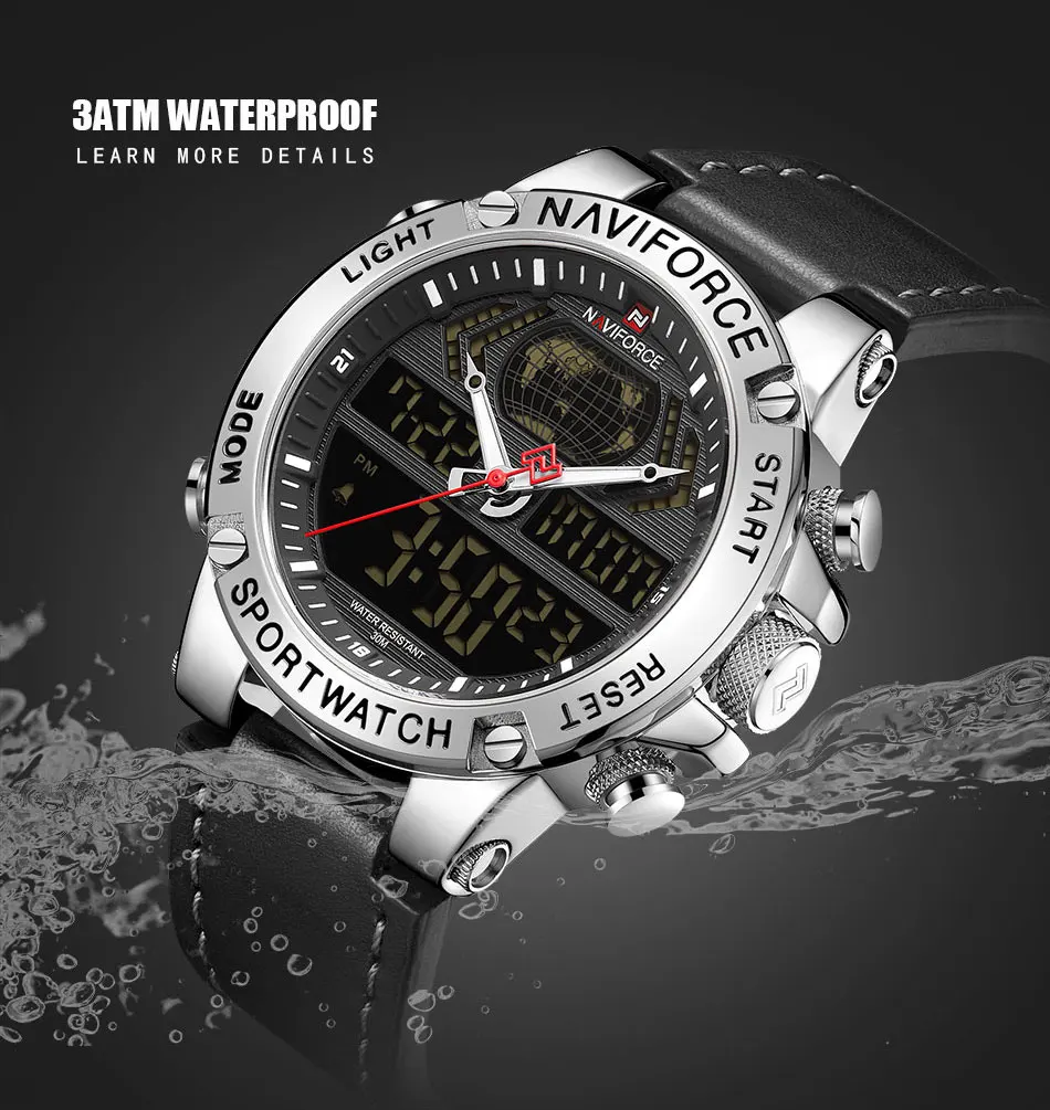 Часы naviforce Роскошные брендовые кожаные водонепроницаемые спортивные мужские кварцевый аналог цифровые наручные часы с коробкой набор для продажи