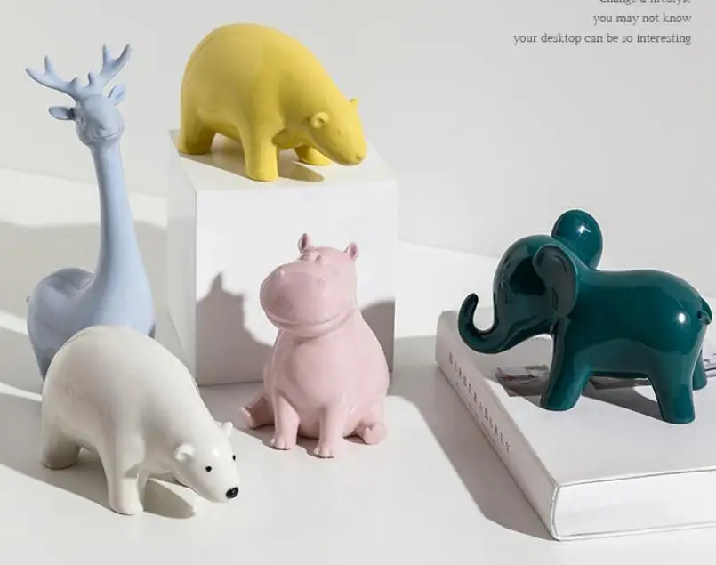 Керамическая статуэтка полярного медведя, бегемота, статуя слона и лося, художественная статуэтка, домашнее украшение для офисного стола, подарок