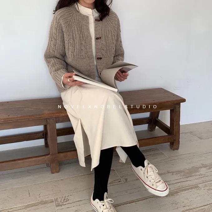 SuperAen Korean Style Women Sweaters Coats Autumn New Solid Color Ladies Sweaters Round Neck Knit Tops Women