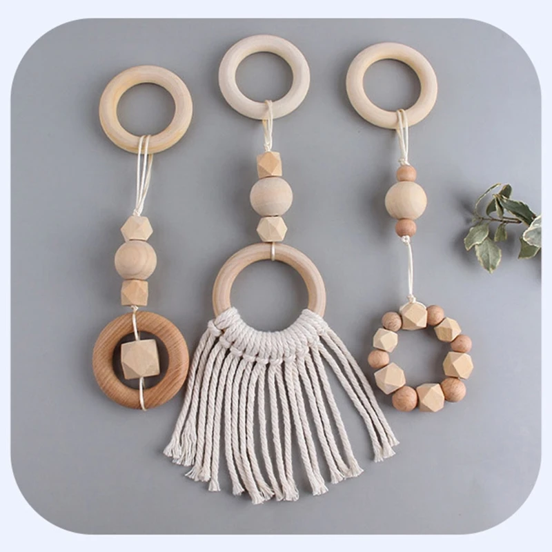 3Pcs/Set Nordic Style Baby Play Gym Frame Pendants Wooden Activity Gym Frame Stroller Hanging Pendants Baby Play Toys
