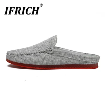 

Summer New Half Slippers for Man Hemp Mens Designer Shoes Black Gray Men Slip-On Casual Shoes Half Drag Men Loafer Shoes