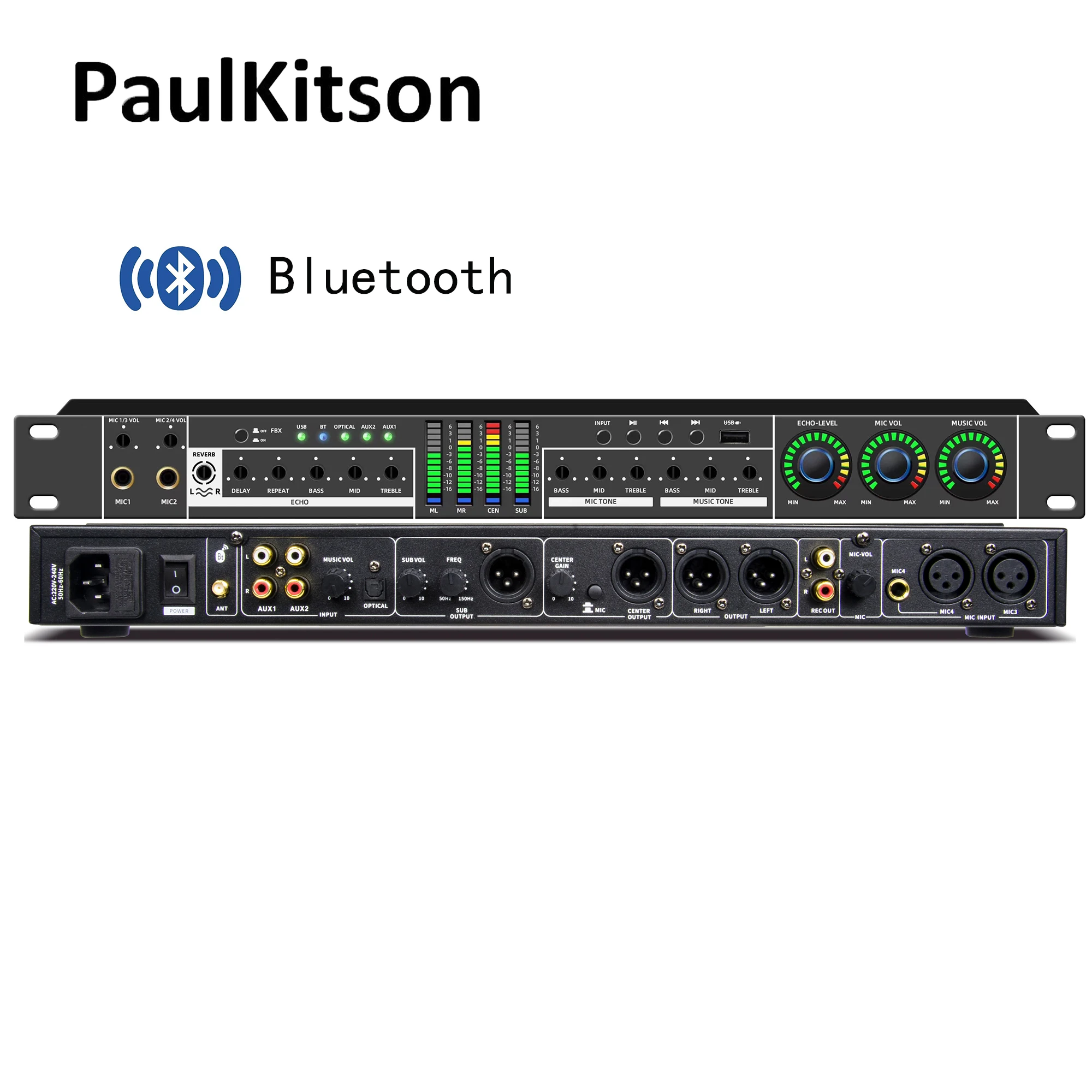 Paulkitson FX12 Karaoke Pre-Effects KTV Professional Digital Audio Echo Effect Processor DSP Audio Processor With Bluetooth USB