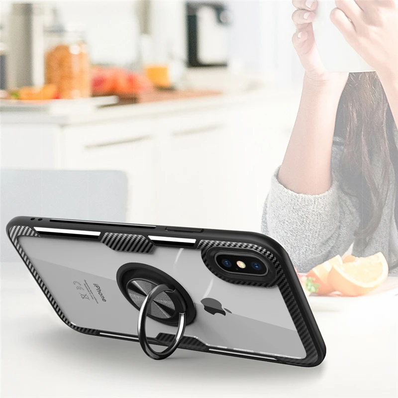 Прозрачный чехол для iPhone 12 11 Pro X XR XS Max 6S 8 7 Plus iPhone7 iPhone11 iPhoneX ударопрочный с кольцом
