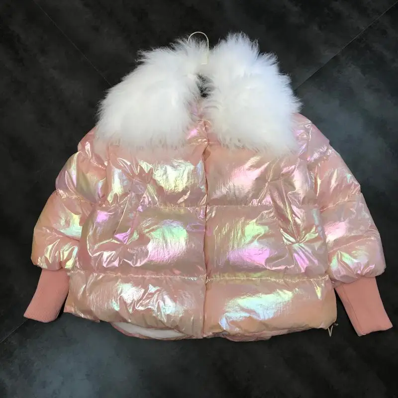 Light pink Металлическая Глянцевая зимняя куртка женская монгольская овечья шерсть воротник винтажная куртка пальто теплая хлопковая куртка короткое пальто уличная парка - Цвет: Light pink