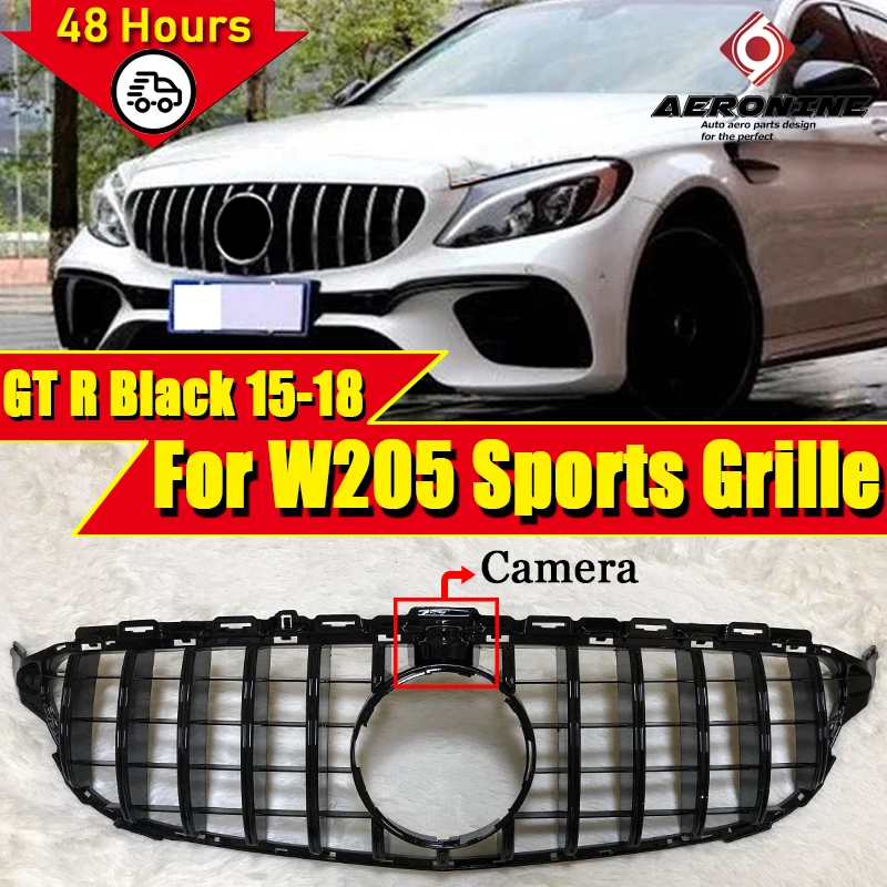 GTS стиль решетка W205 C205 C Класс C180 C200 C250 модели W/камера ABS черный для Mercedes C63 передние