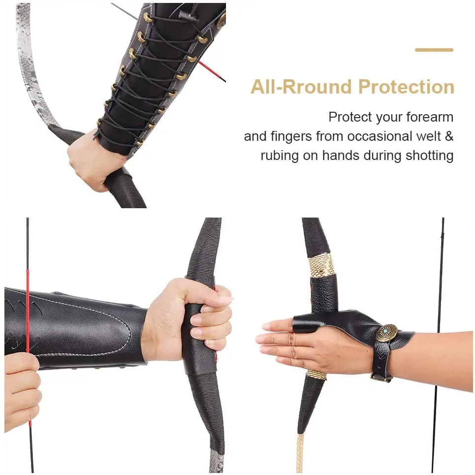 Hunting Genuine Cowhide Sleeve Protectors Medieval Style. UNIVERSE ARCHERY Genuine Leather Traditional Archery Arm Guard Protective Forearm Bracers and Gloves for Shooting Bow Sports 