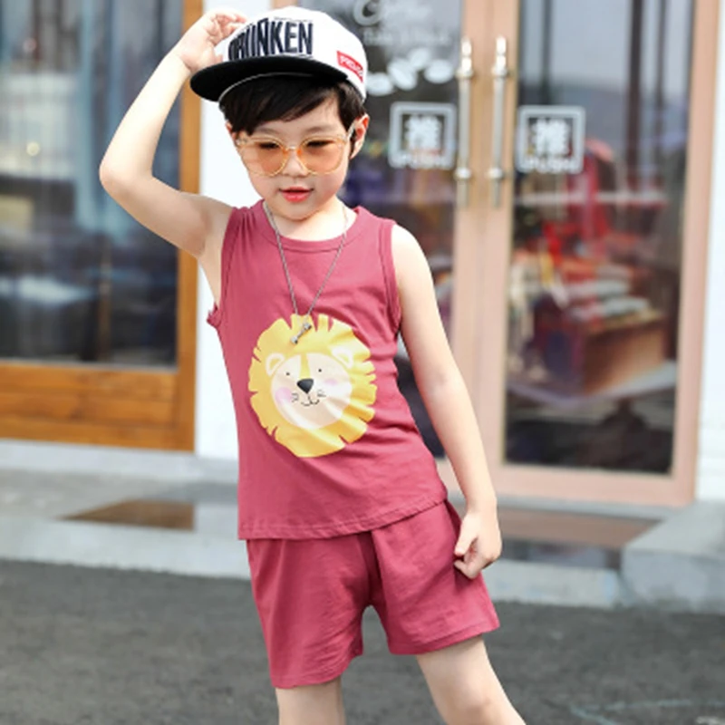 Летняя Пижама для мальчиков детская одежда сна с мультяшным львом жилет штаны