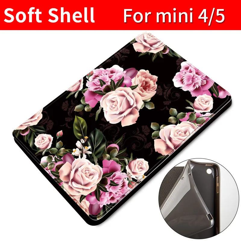 mini45-Rose bloom Защитный чехол для ipad mini 1/2/3/4/5 из ТПУ кожи с модным принтом, мягкий чехол на заднюю панель 7,9 дюйма, чехол с цветочным рисунком для девочек - Цвет: mini45-Rose bloom