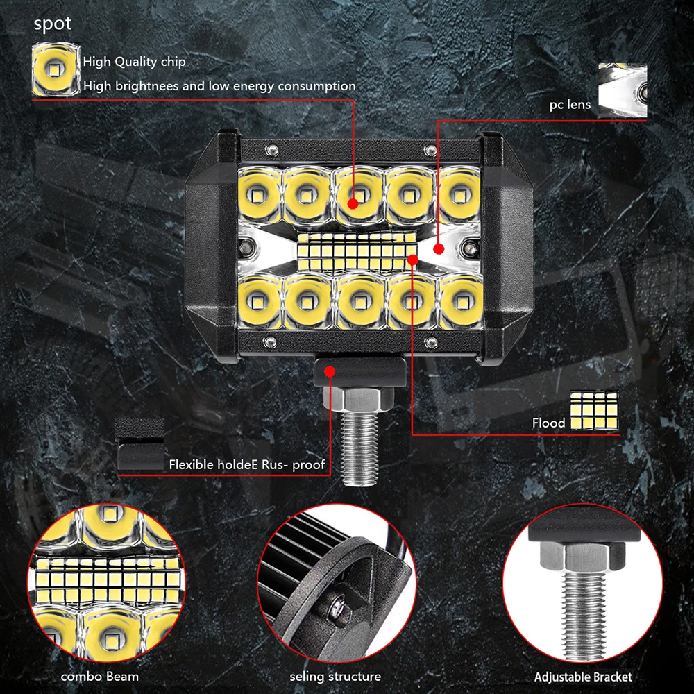 2x4 дюйма 60 Вт Водонепроницаемый IP68 рабочий светильник светодиодный светильник бар точечный луч потока для работы lDriving внедорожная лодка автомобиль тягач внедорожник
