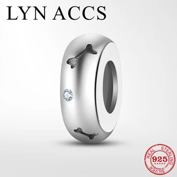 

100% Real 925 Sterling Silver Pave CZ Bone Pattern Stopper Beads with Silicone FIT Original European Charm Bracelets DIY Jewelry