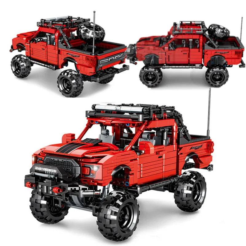 989 шт. город пикап Raptor тянуть обратно строительные блоки для автомобилей Описание