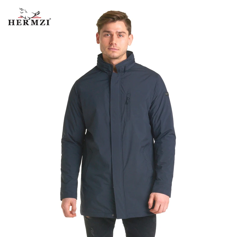 

HERMZI 2020 New Spring Men Coat Thin Padded Jacket Fashion Autumn Men Coats Windbreaker Jacket Hidden Hood Zipper Male Jackets