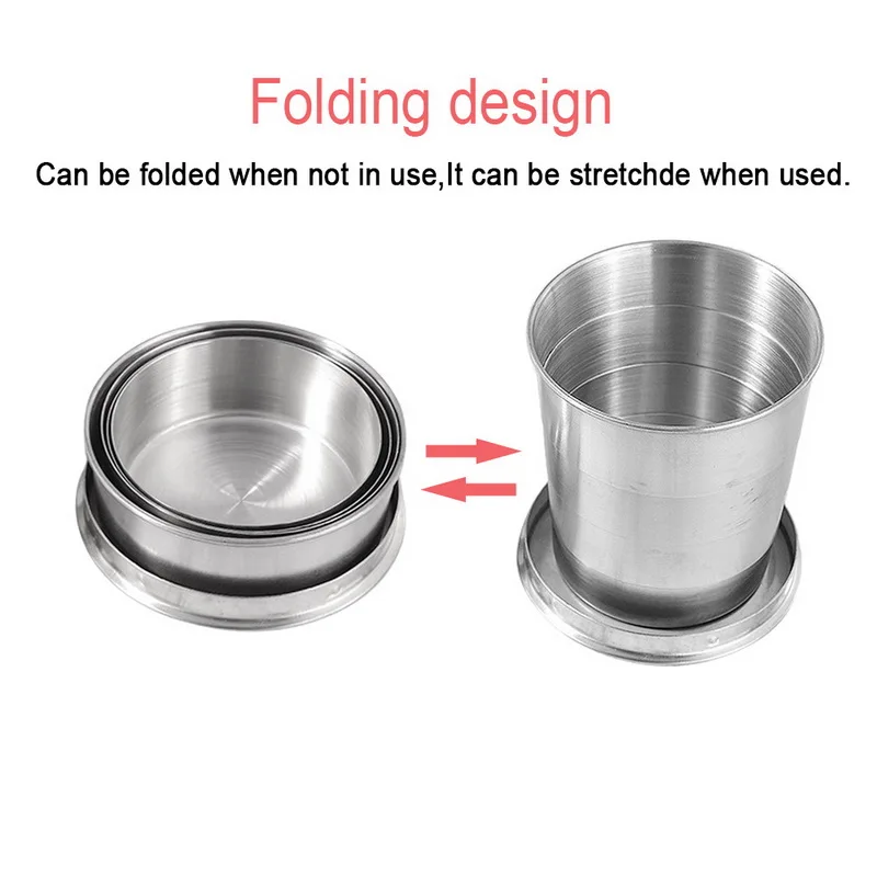 Stainless Steel Folding Cup with Keychain Portable Telescopic Cup Outdoor Travel Hand Water Cup with Lid Wine Glass Coffee Cup Folding Cup Tea Cup Coffee Mug